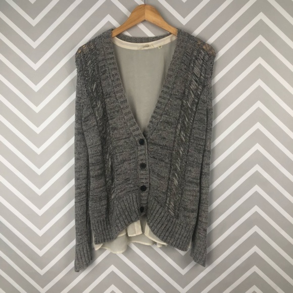 Guess Gray Layered Distressed Cardigan Size Small - Picture 4 of 8